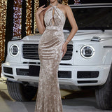 Velvet Halter Evening Dress