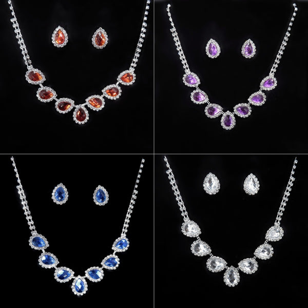 The New Bride Jewelry Color Diamond Earrings Necklace Fashion Necklace Set Can Be Customized