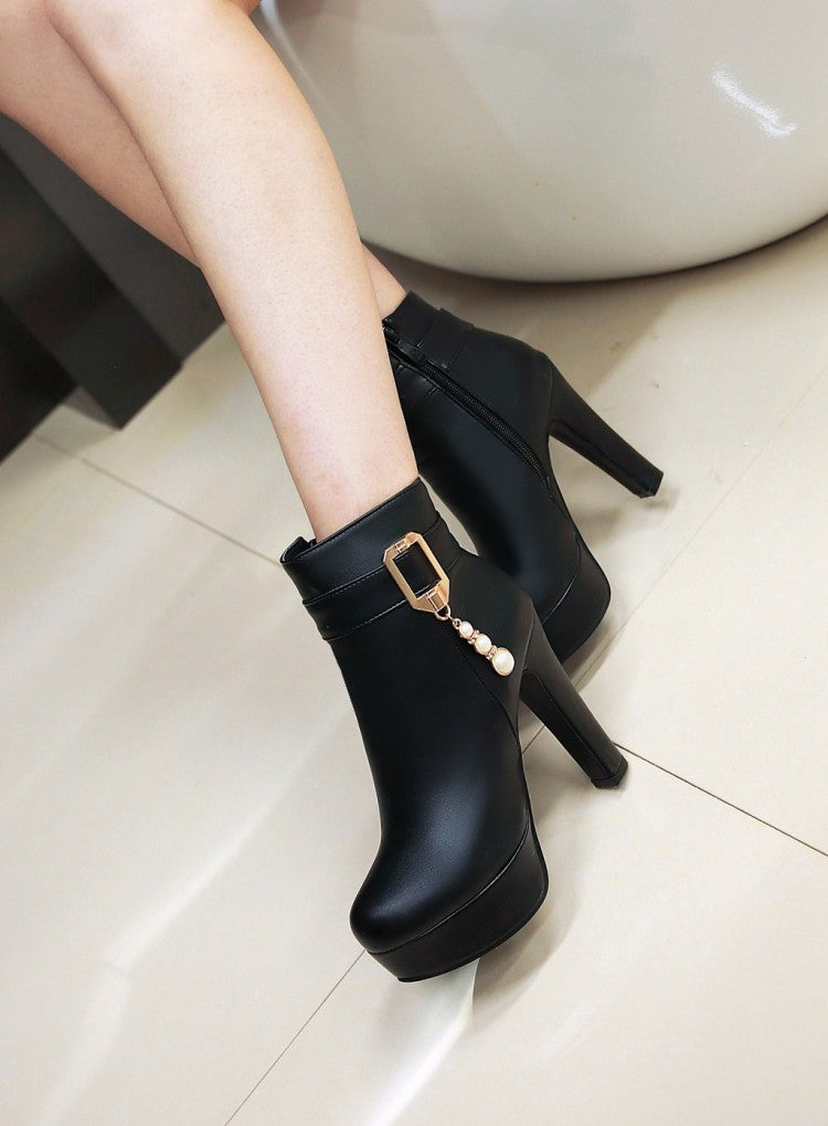 Waterproof Platform Thick Heel Large Size Women's Shoes Side Zipper Foreign Trade Shoes