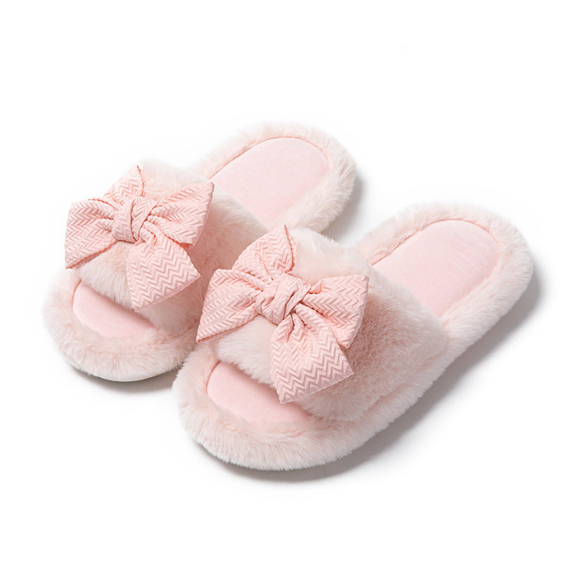 Women's Cotton Slippers Bowknot Home Plush