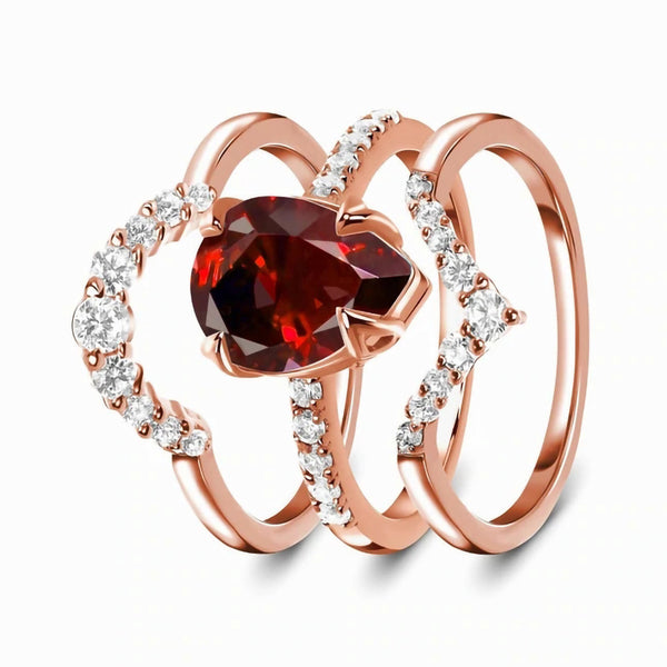 Sterling Silver Three-tiered Zircon Rose Gold Ring