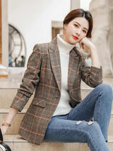 Waist Trimming Plaid Coat