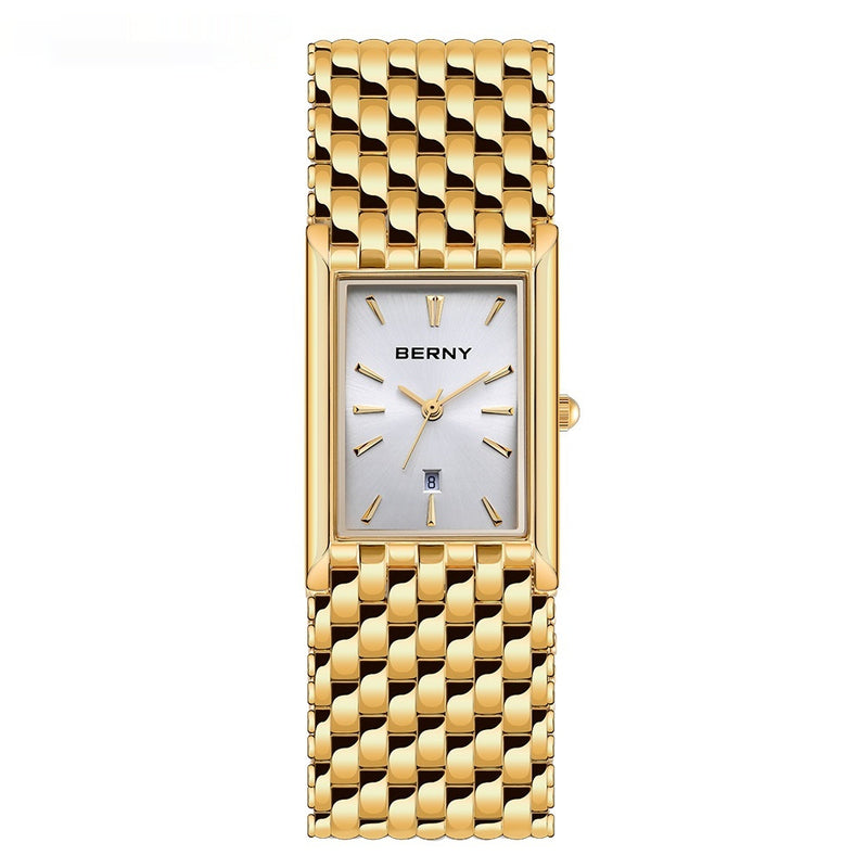 Ultra-thin Gold Quartz Watch Rectangular Stainless Steel Band Waterproof Couple Watch