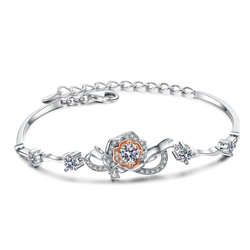 A Rose Bracelet Female S925 Silver Bracelet Inlaid Moissanite Bracelet