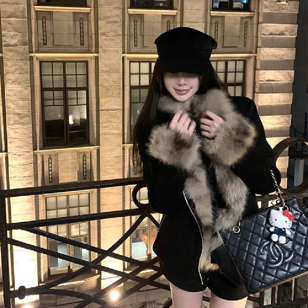 Black Fur Motorcycle Jacket