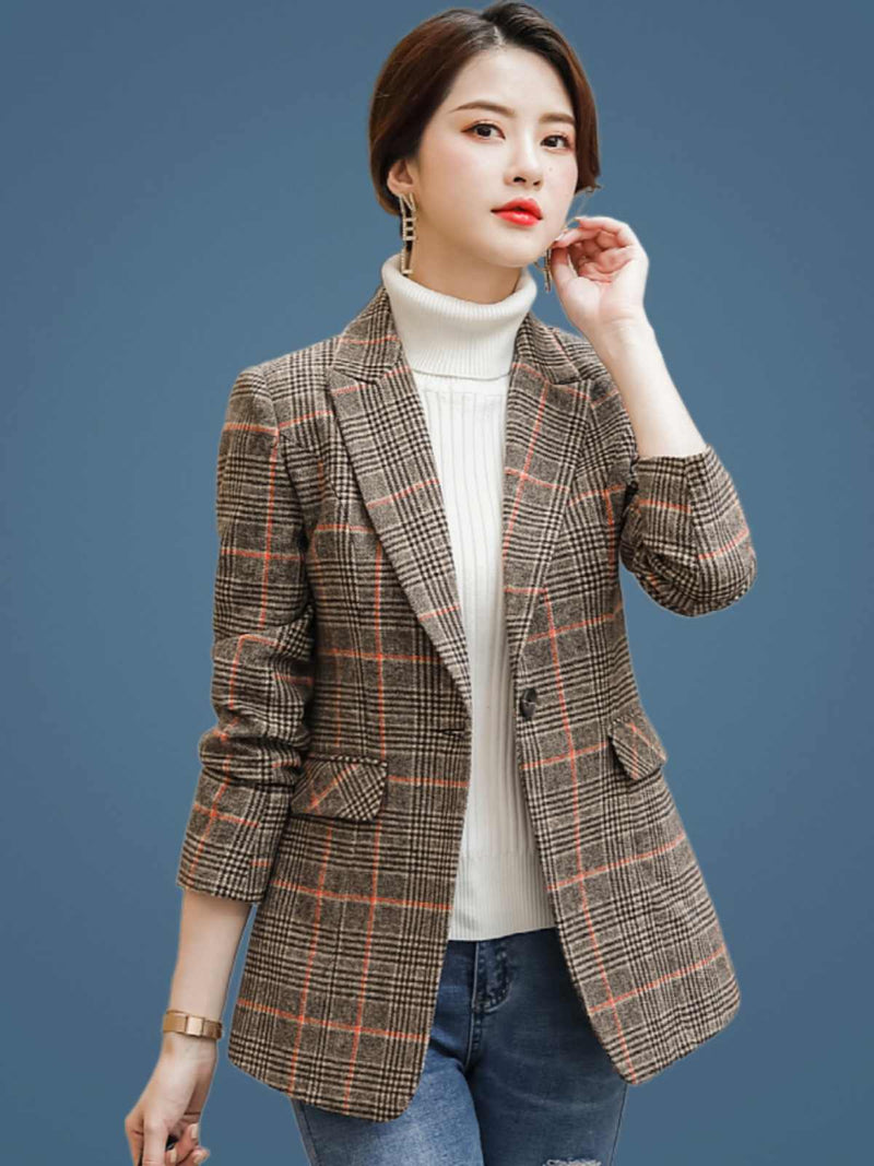Waist Trimming Plaid Coat