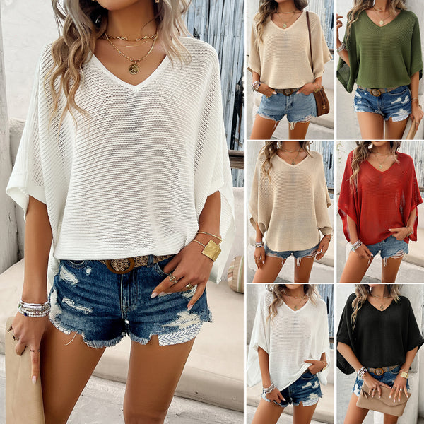 V-neck Bat Sleeve Top