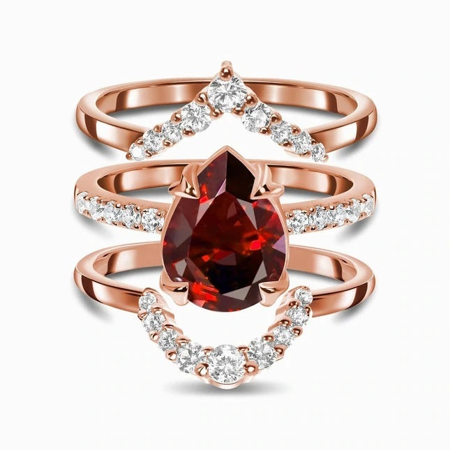 Sterling Silver Three-tiered Zircon Rose Gold Ring