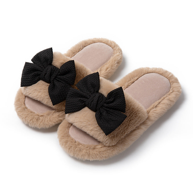 Women's Cotton Slippers Bowknot Home Plush