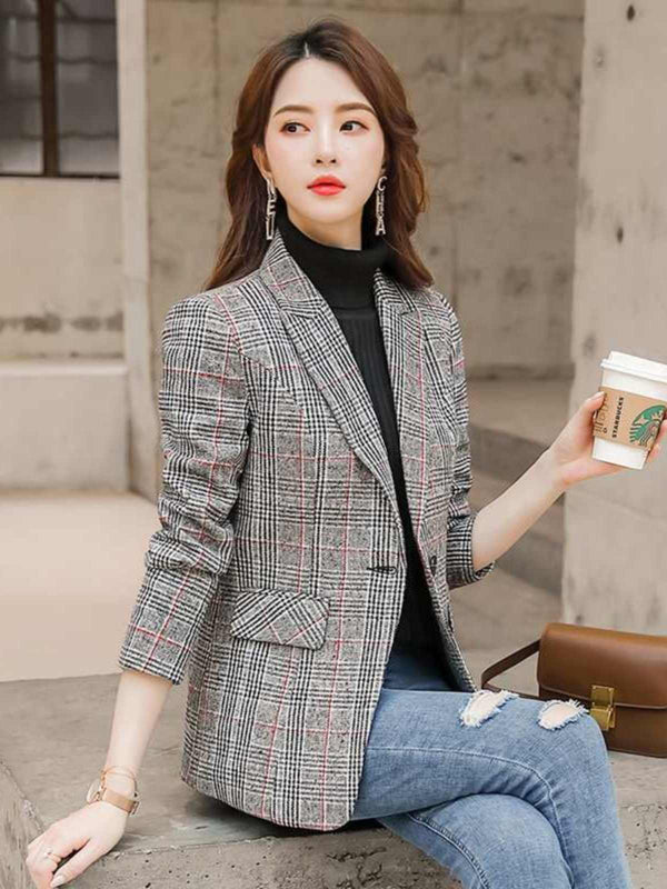 Waist Trimming Plaid Coat