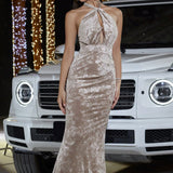 Velvet Halter Evening Dress