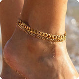 18K Gold Bold Cuban Link Chain Anklet Grinding Chain Fashion