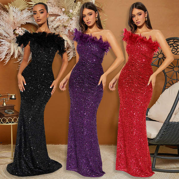 Sequin Feather Gown