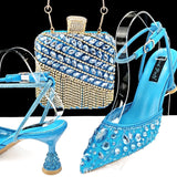 Large Rhinestone High Heel Sandals Three-dimensional Tassel Handbag Set