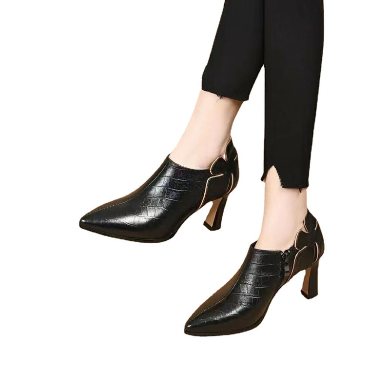 Thick Heel Deep Mouth Pointed Stylish Shoes