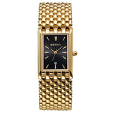 Ultra-thin Gold Quartz Watch Rectangular Stainless Steel Band Waterproof Couple Watch