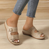 Women's Carved Belt Buckle Platform Wedge Lightweight Sandals