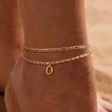 26 Initial Letter Anklets Gold Double Layer Chain Anklet Twin