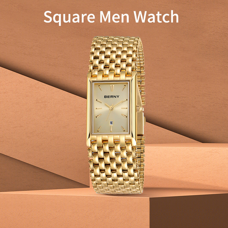 Ultra-thin Gold Quartz Watch Rectangular Stainless Steel Band Waterproof Couple Watch
