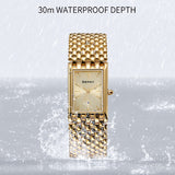 Ultra-thin Gold Quartz Watch Rectangular Stainless Steel Band Waterproof Couple Watch