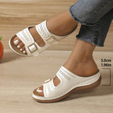 Women's Carved Belt Buckle Platform Wedge Lightweight Sandals