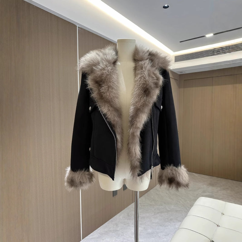 Black Fur Motorcycle Jacket