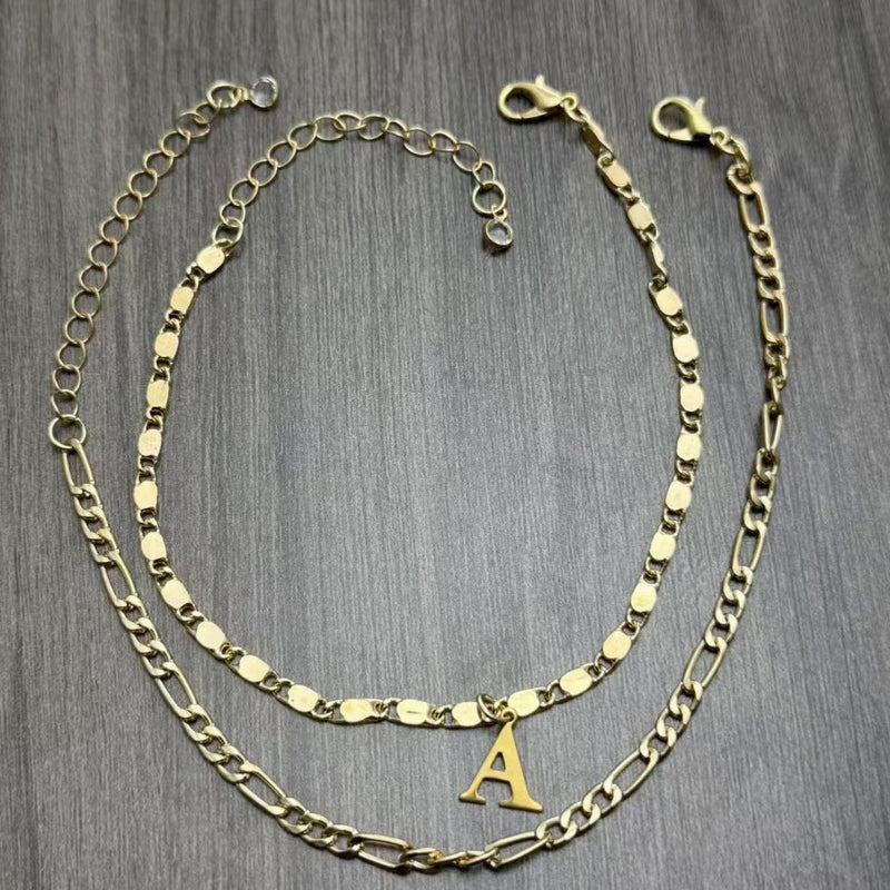 26 Initial Letter Anklets Gold Double Layer Chain Anklet Twin