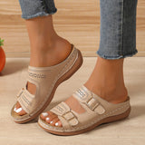 Women's Carved Belt Buckle Platform Wedge Lightweight Sandals