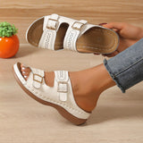 Women's Carved Belt Buckle Platform Wedge Lightweight Sandals