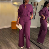 V-Neck Wide-Leg Suit