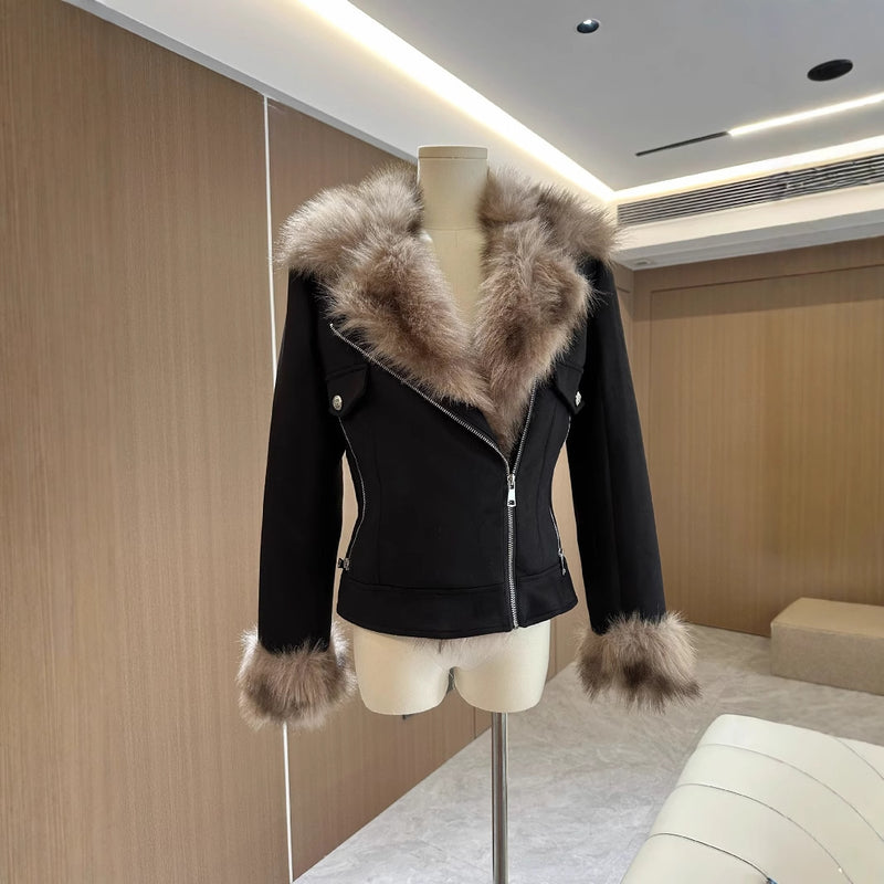 Black Fur Motorcycle Jacket
