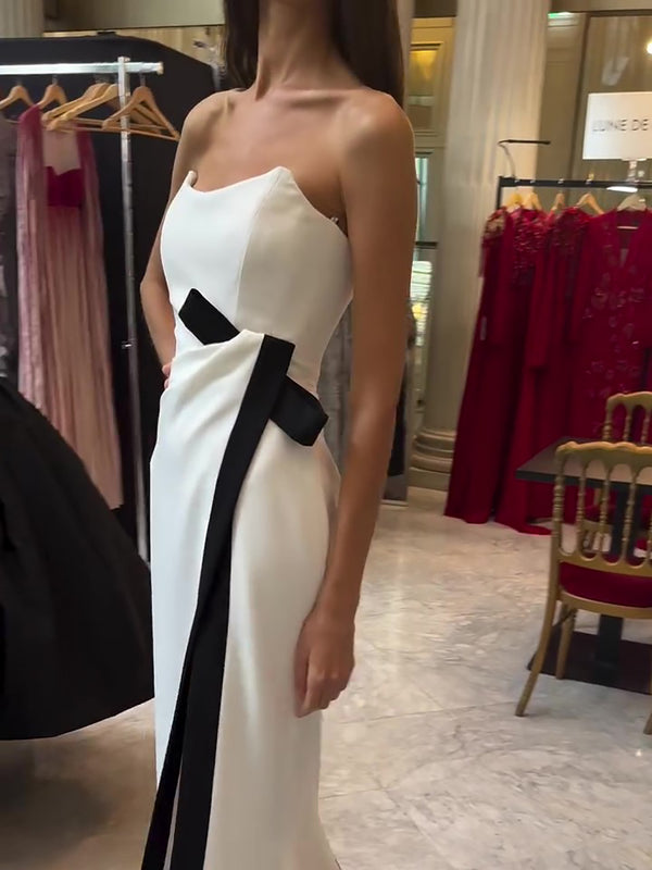 Strapless Contrast Slit Dress