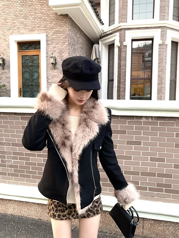 Black Fur Motorcycle Jacket