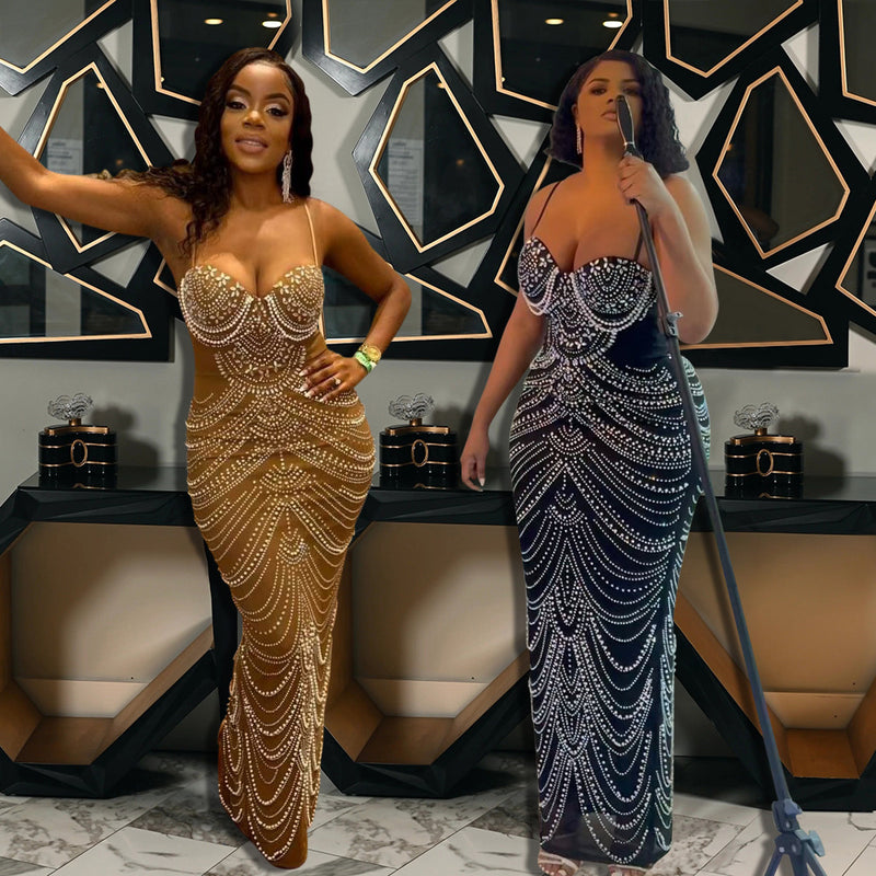 Sling Beaded Evening Dress