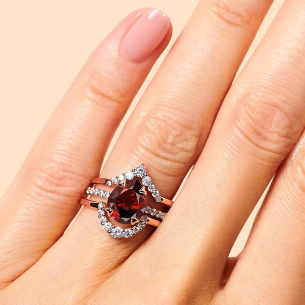 Sterling Silver Three-tiered Zircon Rose Gold Ring