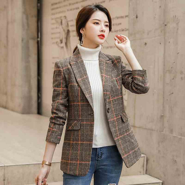 Waist Trimming Plaid Coat