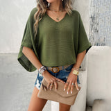 V-neck Bat Sleeve Top