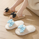 Women's Cotton Slippers Bowknot Home Plush