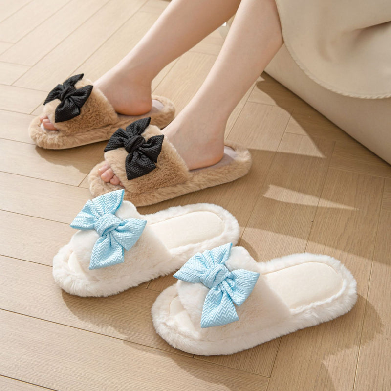 Women's Cotton Slippers Bowknot Home Plush