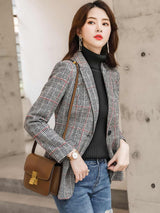 Waist Trimming Plaid Coat