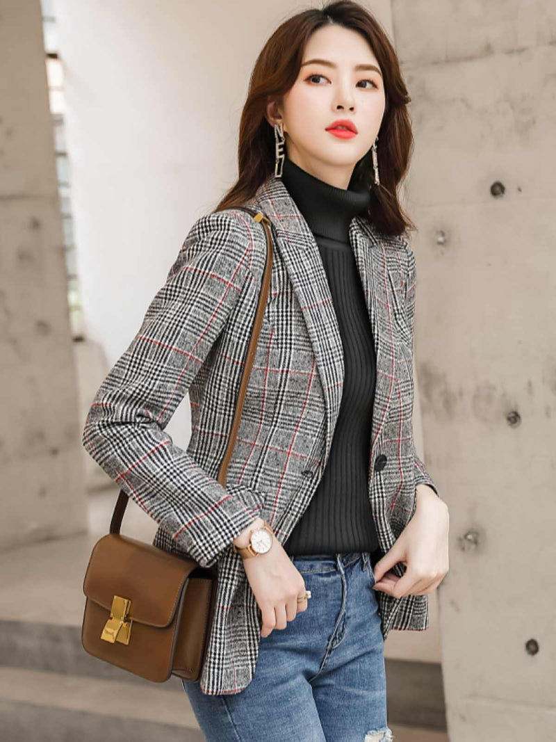 Waist Trimming Plaid Coat