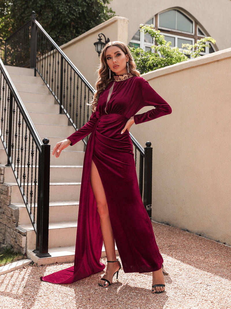 Velvet High-Neck Dress